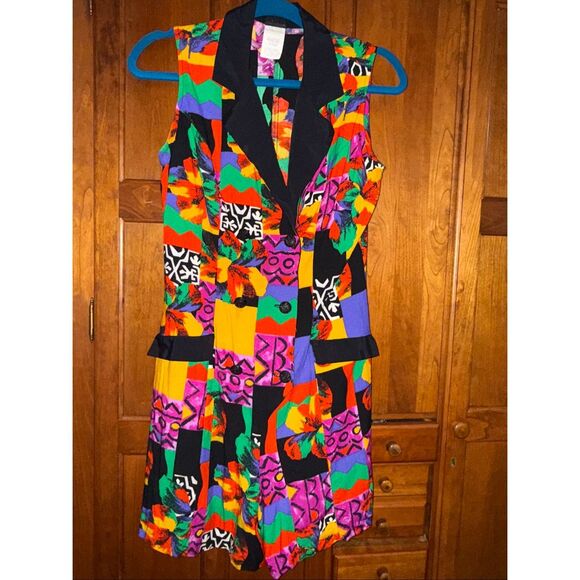 Vintage 90s Knapp Studio California Sleeveless Jumper Dress – Bright Abstract Pa - Picture 1 of 13